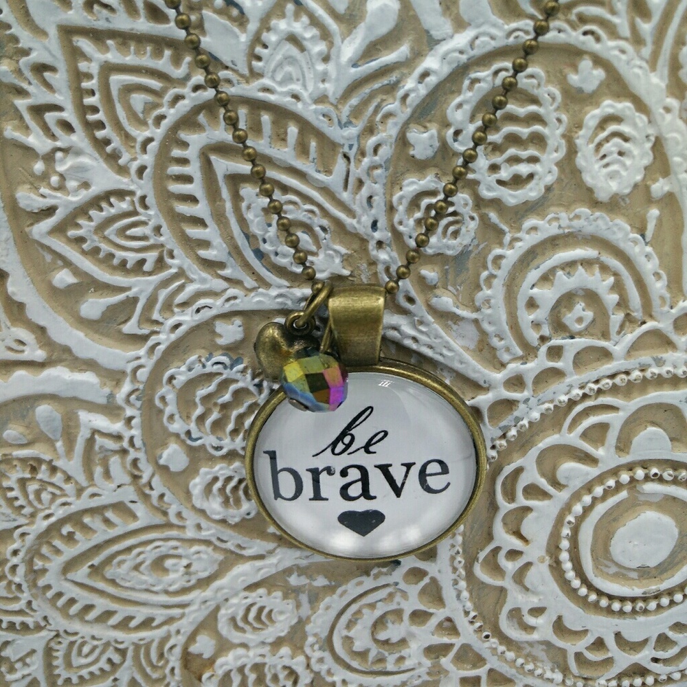 Be Brave pendant necklace charms heart ab stone